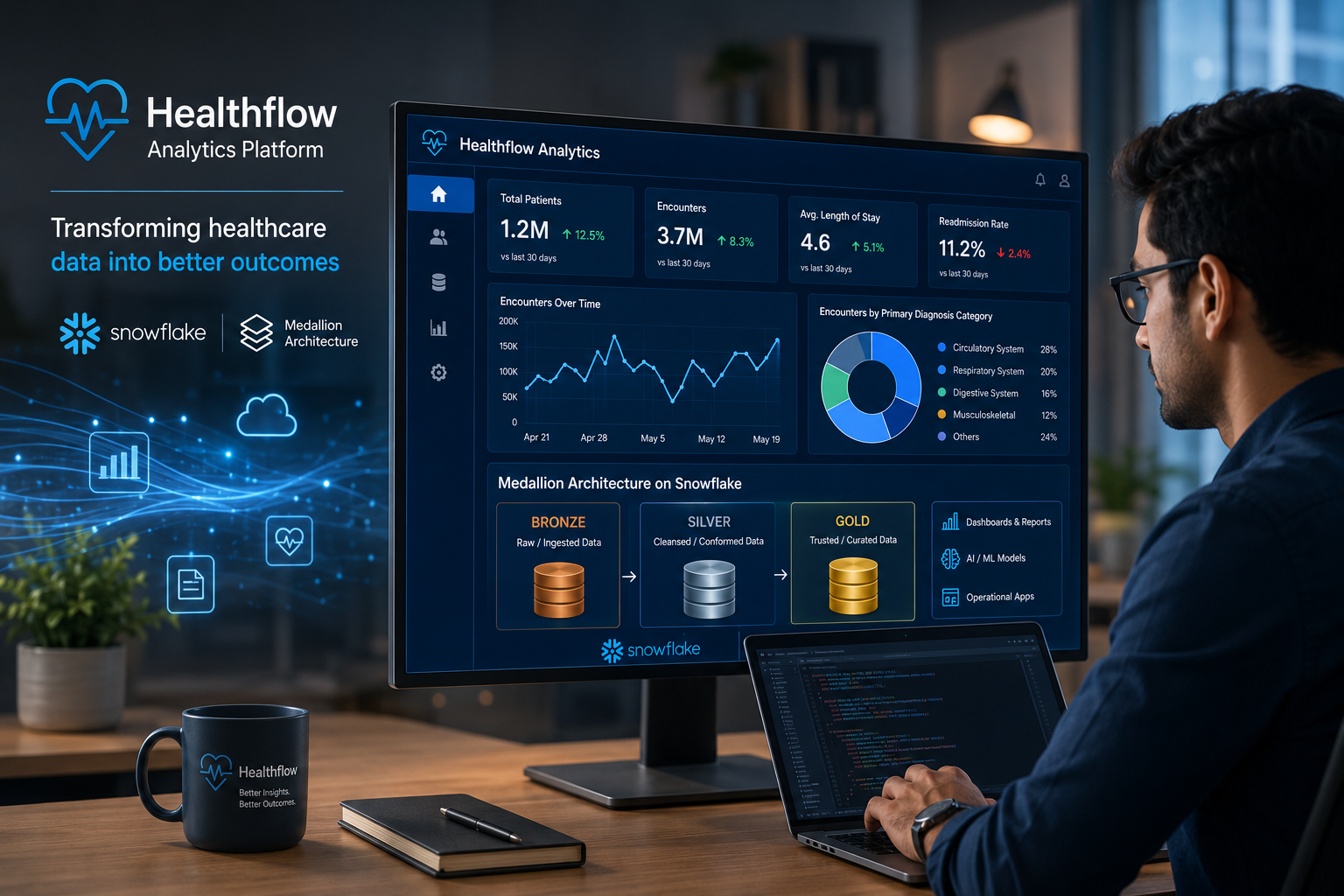 Healthflow Analytics Platform with Snowflake & Medallion Architecture